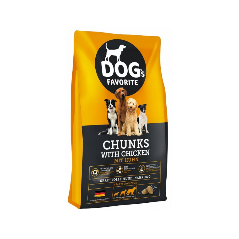 Dogs Favorite Chunks with Chicken visavertis pašaras suaugusiems šunims, 15 kg