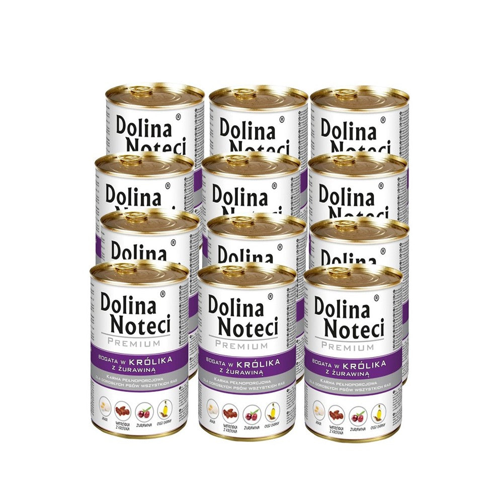 Konservai šunims su triušiena ir spanguolėmis Dolina Noteci Premium, 12 x 400 g