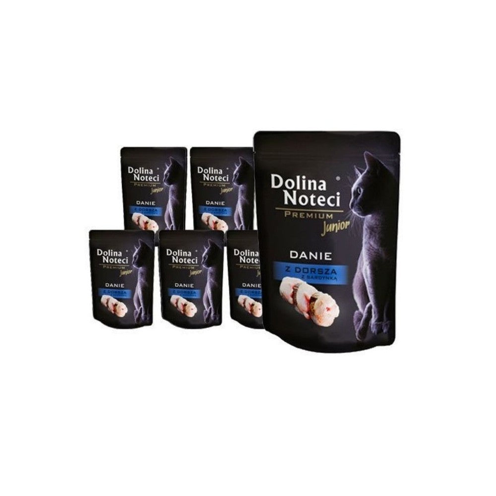 Guliašas jaunoms katėms su menke ir sardinėmis Dolina Noteci Dish, 10x85 g