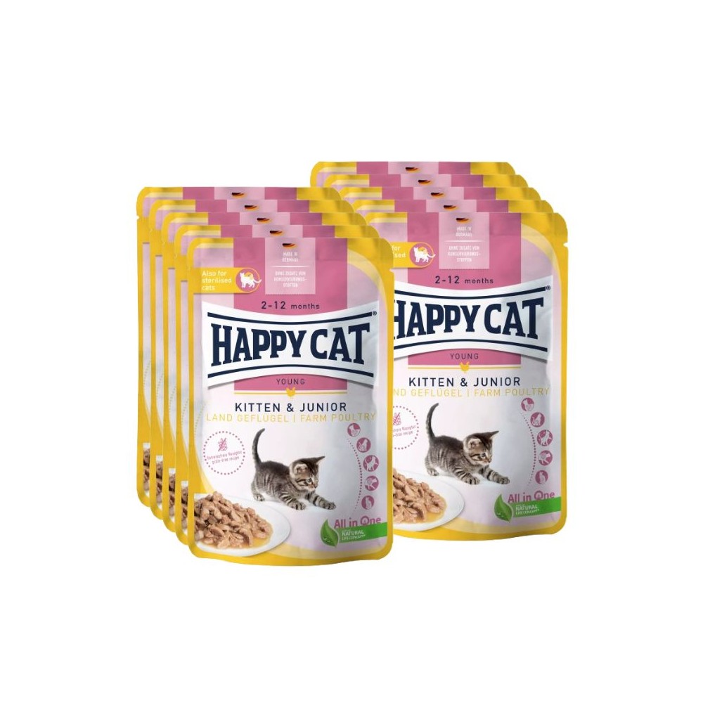 Happy Cat guliašas jauniems kačiukams su paukštiena Kitten&Junior LandGeflugel, 10x85 g