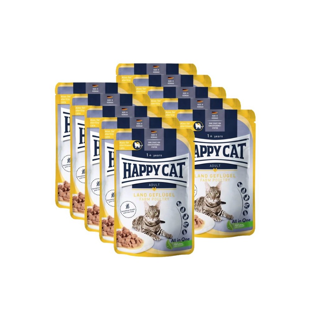 Happy Cat guliašas katėms su paukštiena LandGeflugel, 10x85 g
