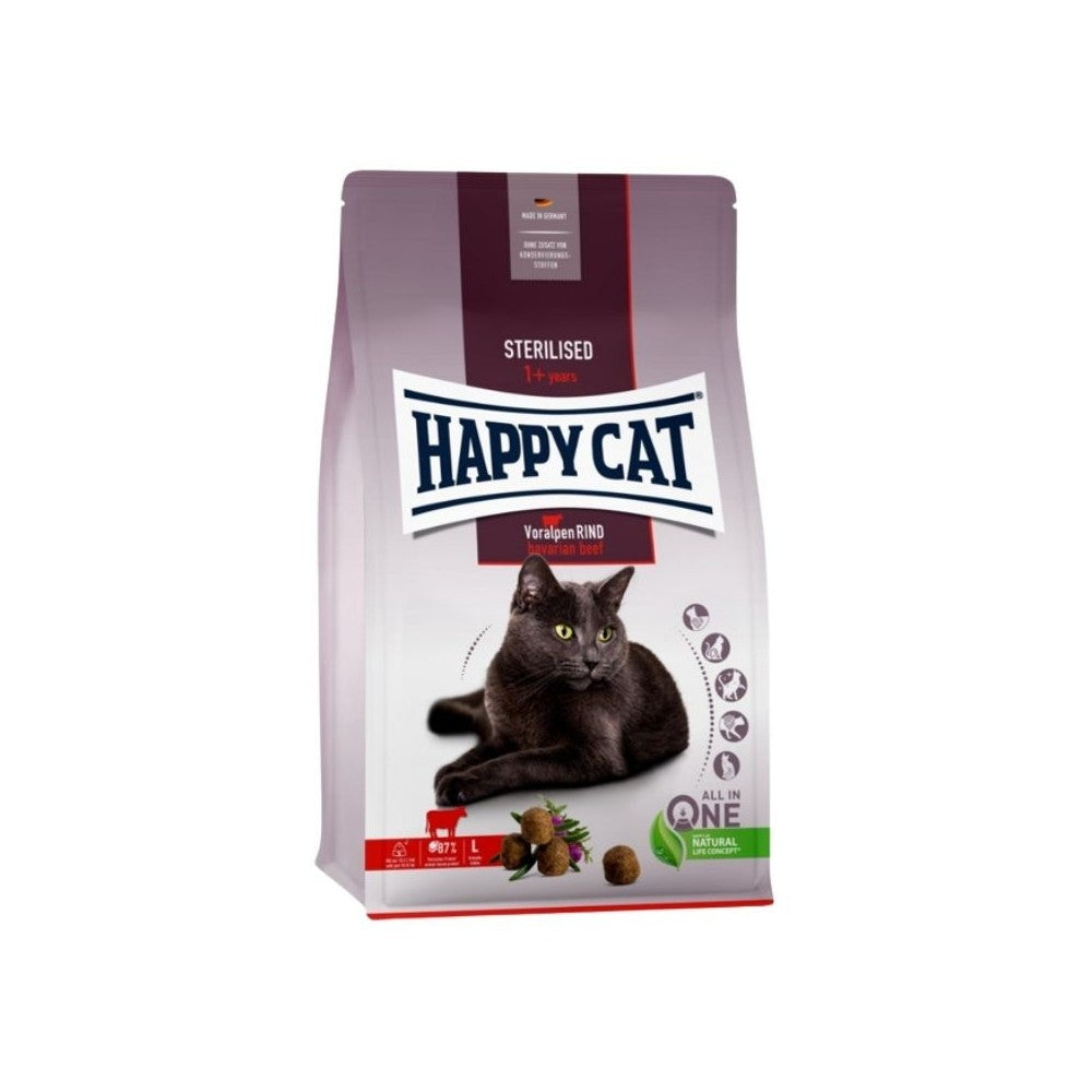 Happy Cat visavertis pašaras sterilizuotoms katėms su jautiena Sterilised Voralpen Rind, 4 kg