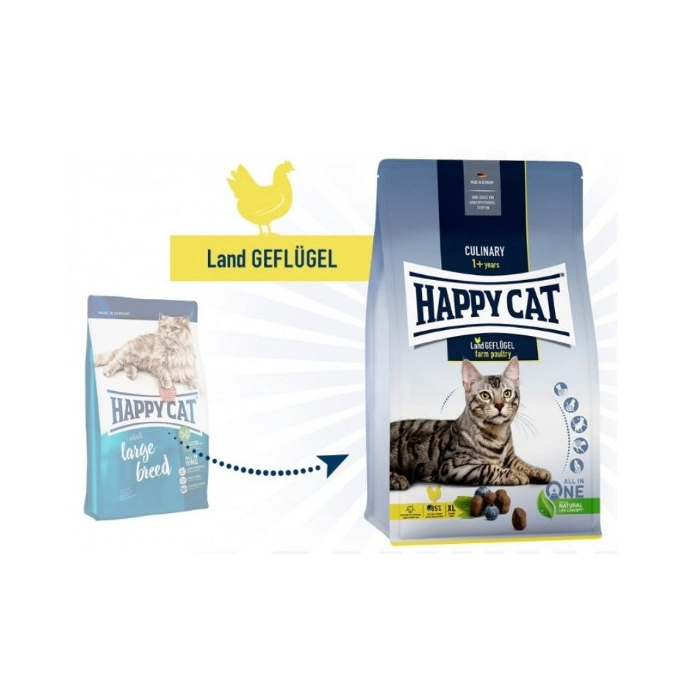 Happy Cat visavertis pašaras suaugusioms katėms su paukštiena Culinary LandGeflugel, 4 kg