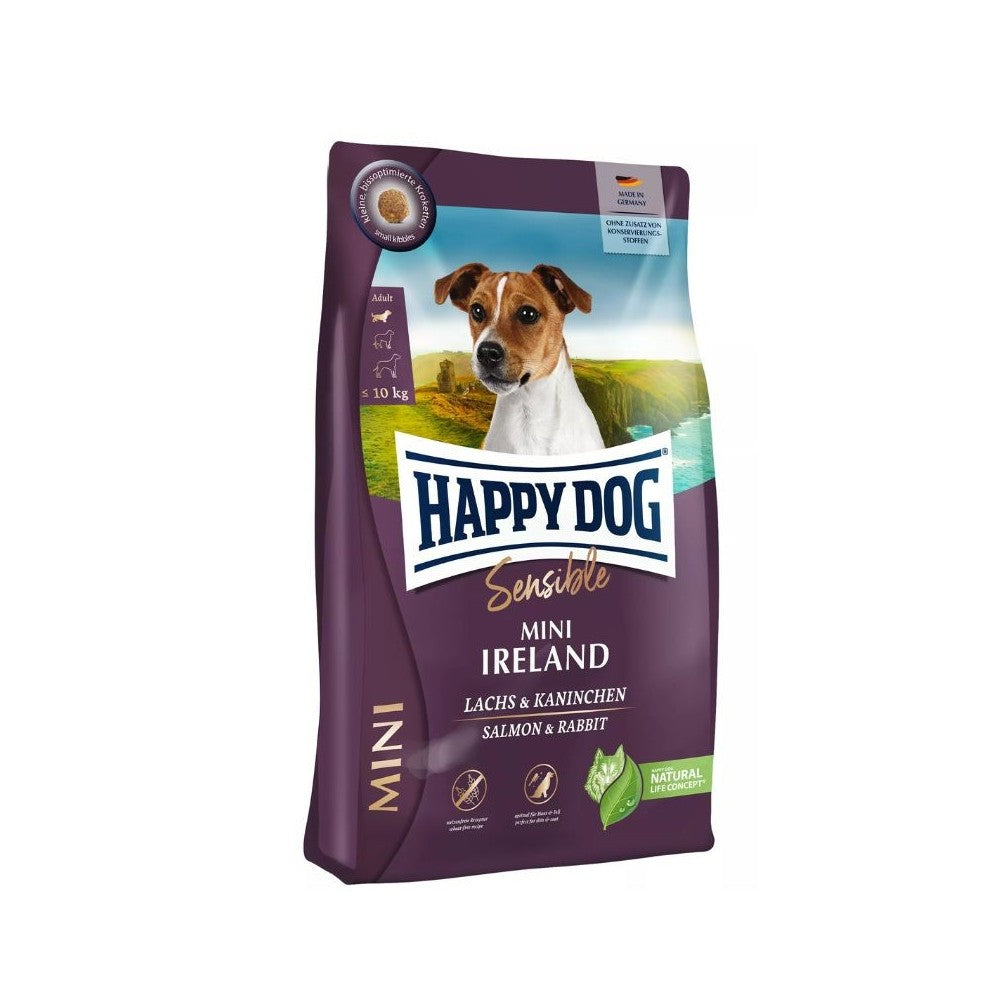 Happy Dog Mini Ireland visavertis pašaras mažų veislių suaugusiems šunims su triušiena ir lašiša, 10 kg