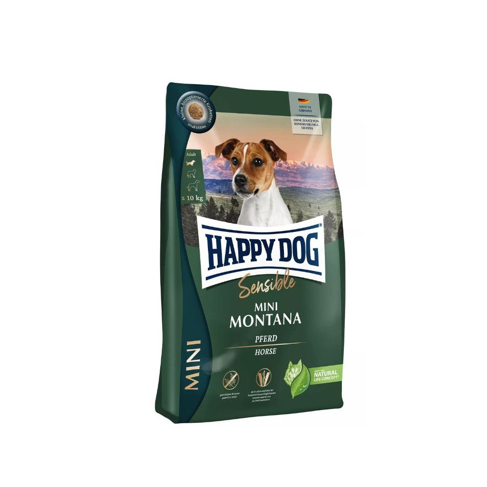 Happy Dog Mini Montana visavertis pašaras suaugusiems mažų veislių šunims su arkliena, 4 kg
