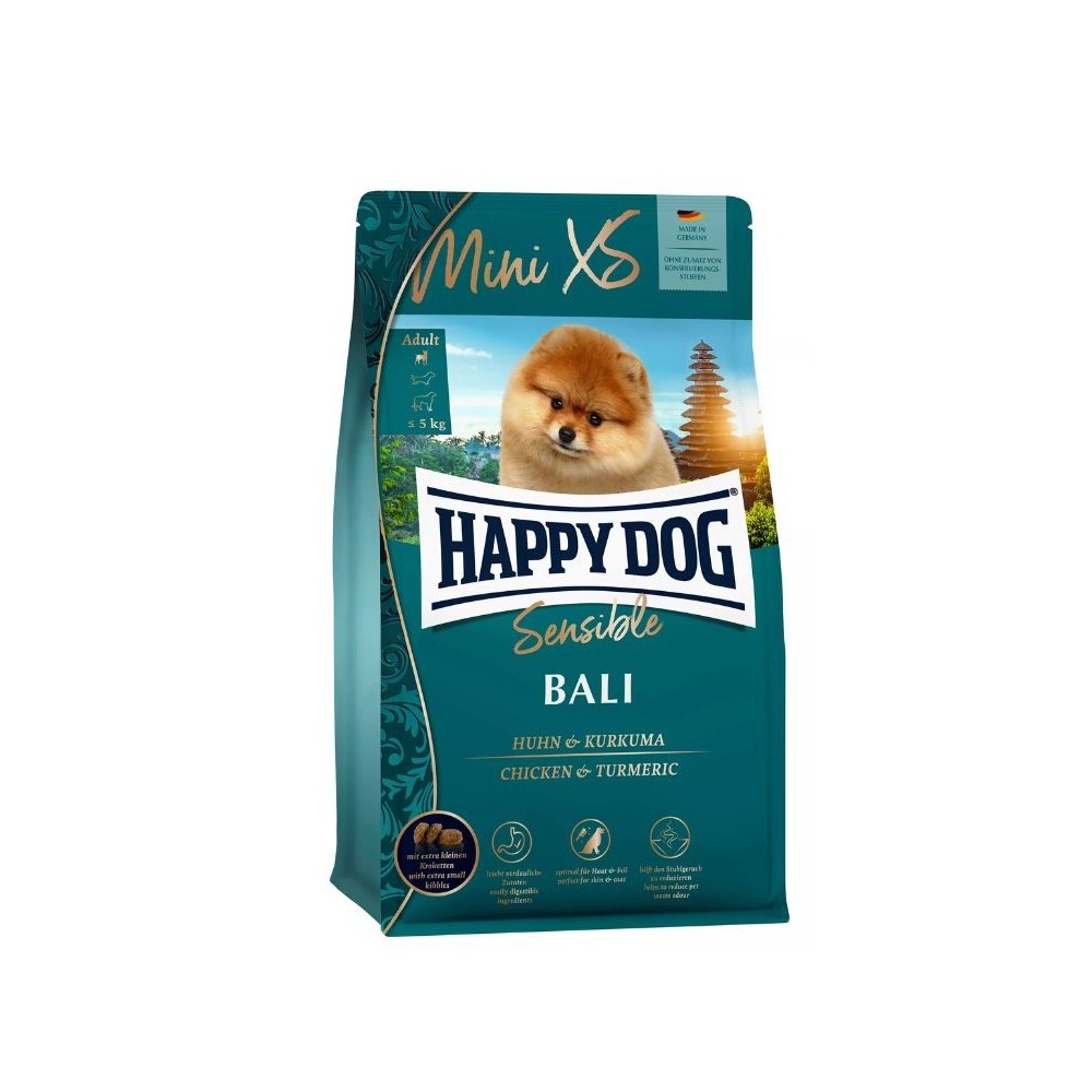 Happy Dog XS Mini Bali visavertis pašaras mažų veislių suaugusiems šunims su vištiena ir ciberžole, 1,3 kg