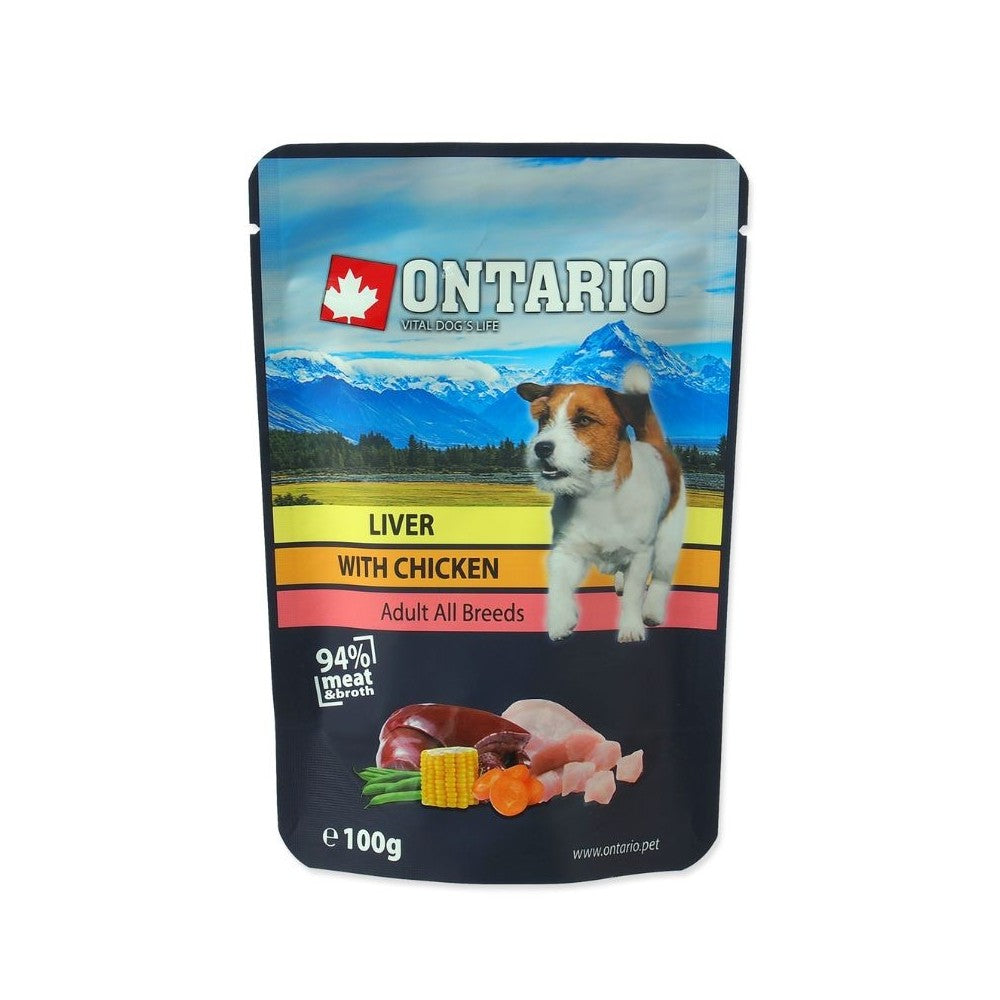 Ontario konservai šunims su kepenėlėmis ir vištiena sultinyje, 100 g
