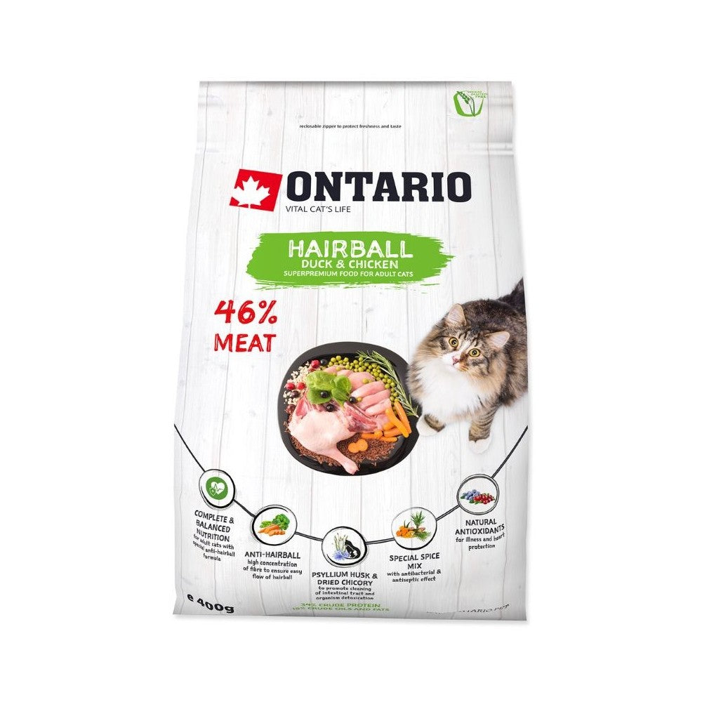 Ontario visavertis pašaras suaugusioms katėms Cat Hairball, 0,4 kg
