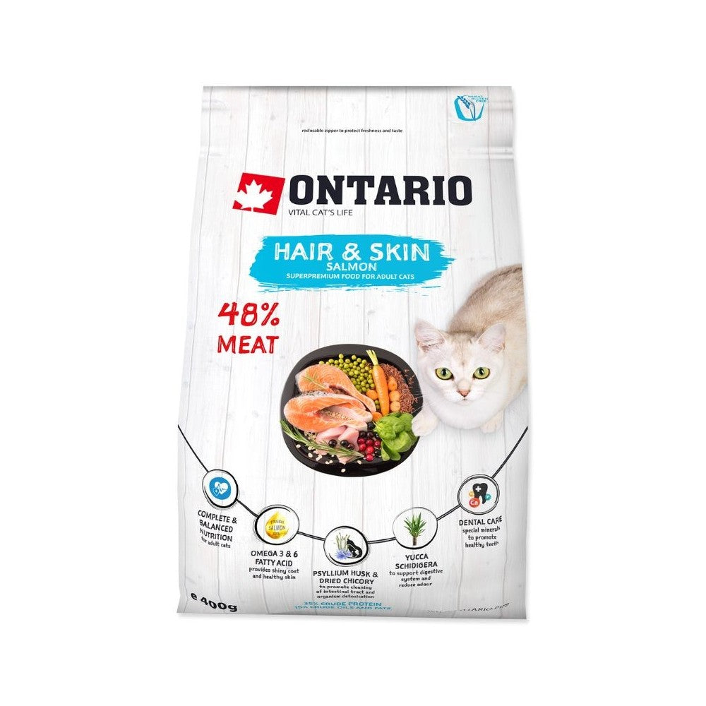 Ontario visavertis pašaras suaugusioms katėms Cat Hair&Skin, 0,4 kg